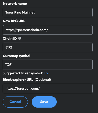 &quot;Torus Mainnet Config&quot;